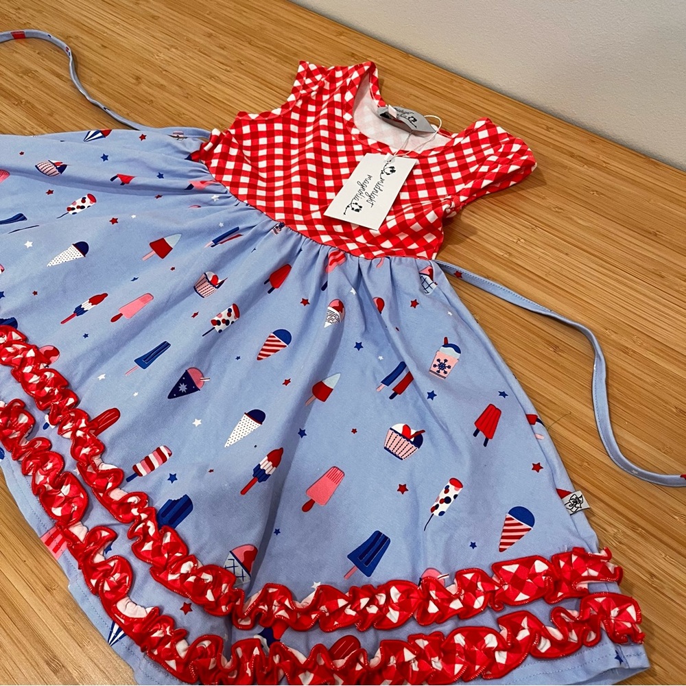 Midnight Magnolia 3T Dress Patriotic NEW July Red White Ice Cream Girls Twirl - Picture 5 of 8
